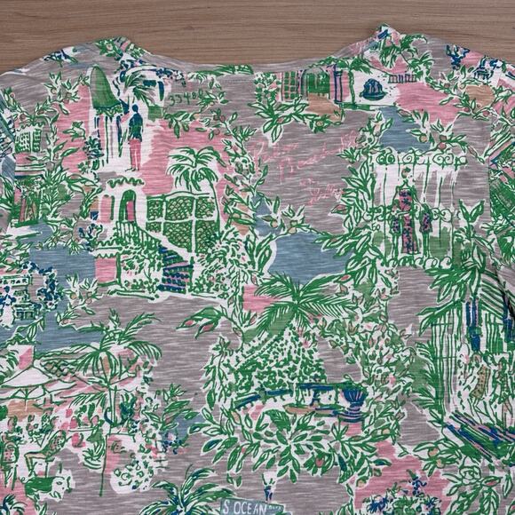 Lilly Pulitzer Etta Women’s Large Short Sleep V Neck T Shirt Palm Beach Pattern - Picture 11 of 15